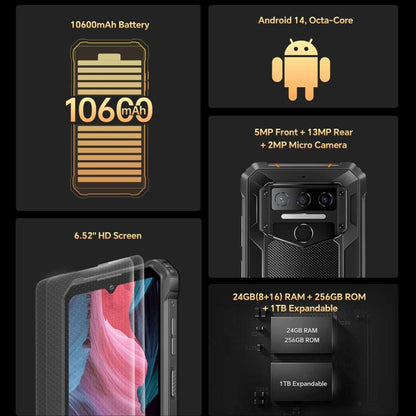 [HK Warehouse] Oukitel WP23 Plus Rugged Phone, 8GB+256GB, 6.52 inch Android 14.0Unisoc T606 Octa-core, NFC, OTG, Network: 4G (Orange)