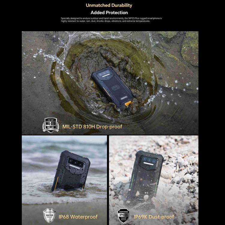 [HK Warehouse] Oukitel WP23 Plus Rugged Phone, 8GB+256GB, 6.52 inch Android 14.0Unisoc T606 Octa-core, NFC, OTG, Network: 4G (Black)