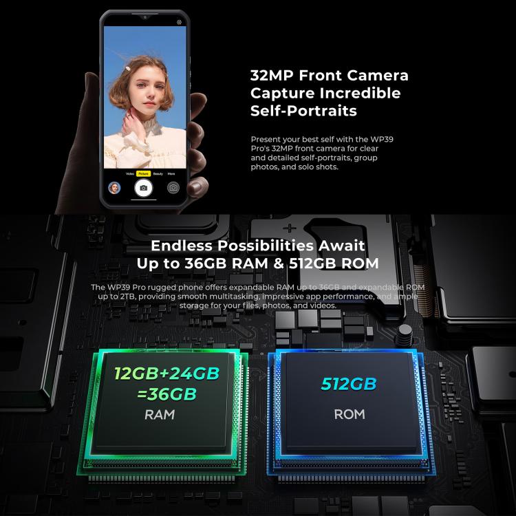 [HK Warehouse] Oukitel WP39 Pro 5G Rugged Phone, 12GB+512GB, Night Vision, Fingerprint Identification, 6.6 inch Android 14 MediaTek Dimensity 6300 Octa Core, NFC, OTG, Network: 5G (Grey)