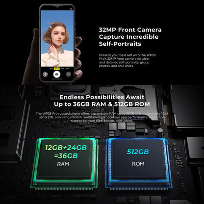 [HK Warehouse] Oukitel WP39 Pro 5G Rugged Phone, 12GB+512GB, Night Vision, Fingerprint Identification, 6.6 inch Android 14 MediaTek Dimensity 6300 Octa Core, NFC, OTG, Network: 5G (Grey)