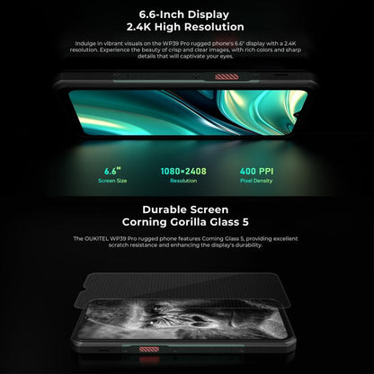 [HK Warehouse] Oukitel WP39 Pro 5G Rugged Phone, 12GB+512GB, Night Vision, Fingerprint Identification, 6.6 inch Android 14 MediaTek Dimensity 6300 Octa Core, NFC, OTG, Network: 5G (Grey)