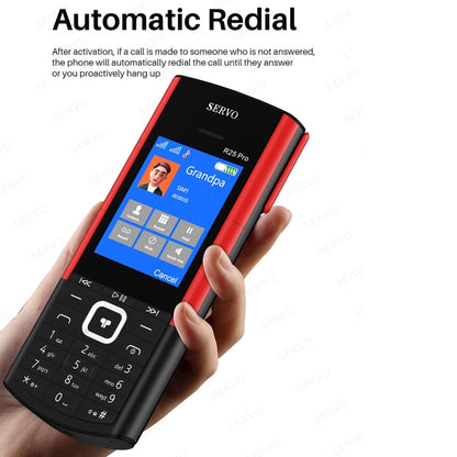 SERVO R25 Pro Mobile Phone with TWS Bluetooth Headsets, 2.4 inch, 24 Keys, Support Bluetooth, Quick Dial, Auto Response, FM, Flashlight, GSM, Dual SIM (Black Red)