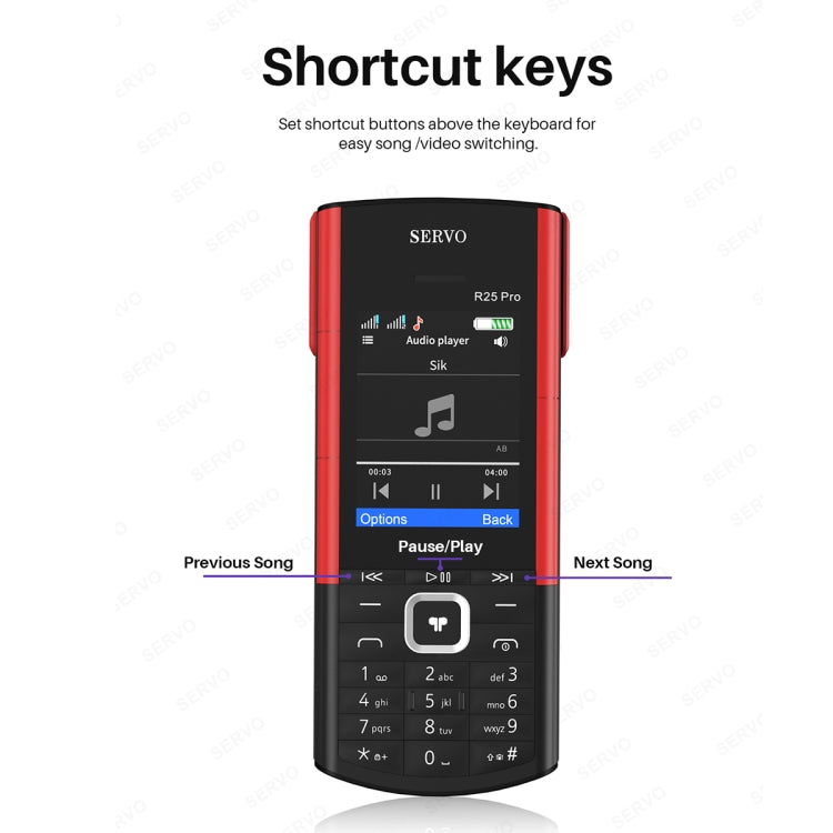 SERVO R25 Pro Mobile Phone with TWS Bluetooth Headsets, 2.4 inch, 24 Keys, Support Bluetooth, Quick Dial, Auto Response, FM, Flashlight, GSM, Dual SIM (Black Red)
