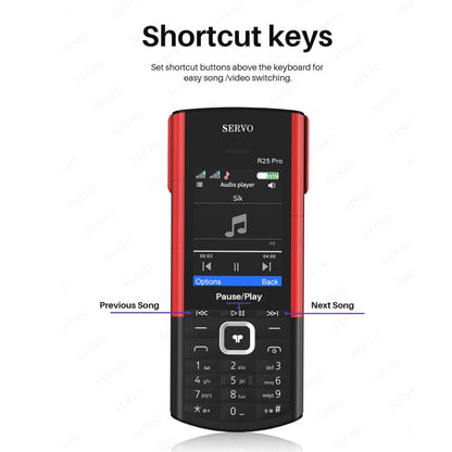SERVO R25 Pro Mobile Phone with TWS Bluetooth Headsets, 2.4 inch, 24 Keys, Support Bluetooth, Quick Dial, Auto Response, FM, Flashlight, GSM, Dual SIM (White Red)