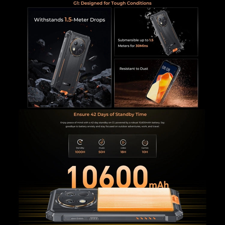 [HK Warehouse] Oukitel G1 Rugged Phone, 6GB+256GB, Fingerprint Identification, 6.52 inch Android 14 T606 Octa Core, NFC, OTG, Network: 4G (Orange)