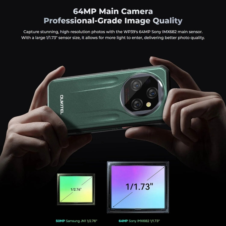 [HK Warehouse] Oukitel WP39 5G Rugged Phone, 6GB+256GB, Night Vision, Fingerprint Identification, 6.6 inch MediaTek Dimensity 6100+ Octa Core, NFC, OTG, Network: 5G (Green)