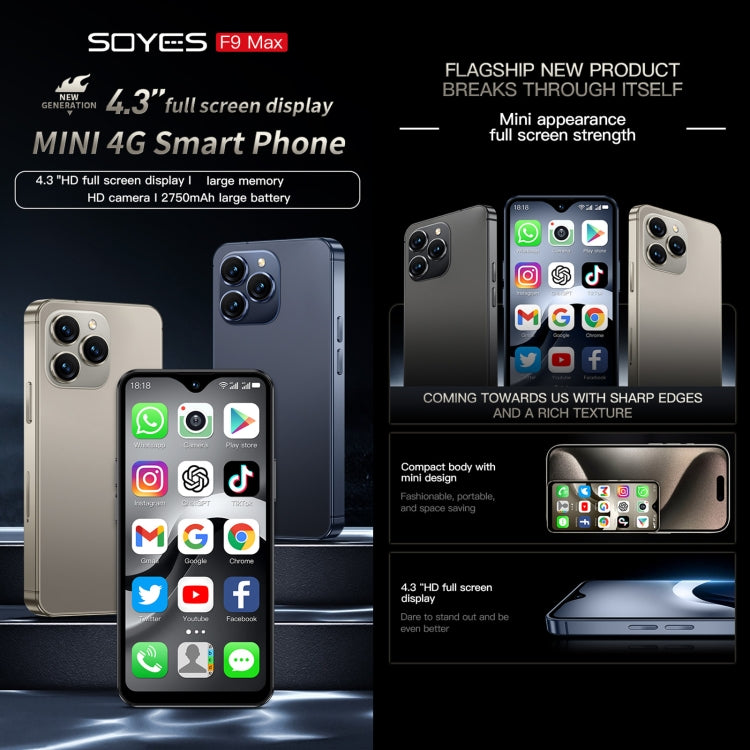 SOYES F9 Max, 6GB+128GB, 4.3 inch Android 12 MTK6762 Octa Core, Network: 4G, OTG, Dual SIM (Champagne Gold)
