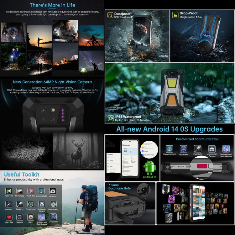 [HK Warehouse] Unihertz 8849 Tank 3S Night Vision Projector Rugged Phone, 16GB+512GB, 6.79 inch Android 14 Dimensity 8200 Octa Core, Network: 5G (Black)