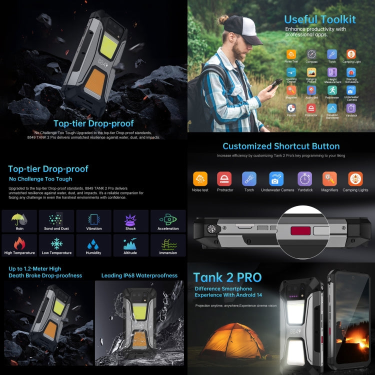 [Entrepôt HK] Unihertz 8849 Tank 2 Pro Night Vision Projector Rugged Phone, 12 Go+512 Go, 6,79 pouces Android 14 MTK6789 Octa Core, Réseau: 4G (Noir)