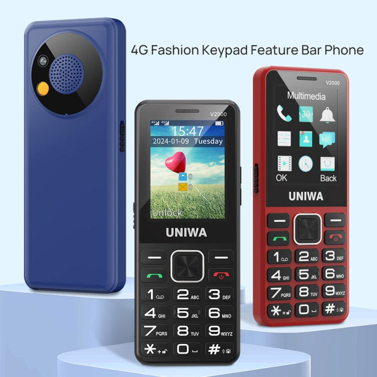 UNIWA V2000 Elder Keypad Phone, 2.4 inch Unisoc T107, 1700mAh Battery, LED Flashlight, SOS, Network: 4G, AU Plug (Blue)