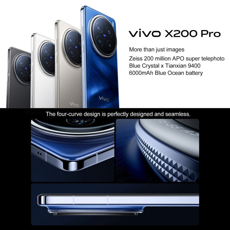 vivo X200 Pro, 16 Go+1 To, Face ID / Identification d'empreintes digitales sur écran, 6,78 pouces Android 15 Dimensity 9400 Octa Core, OTG, NFC, Réseau : 5G, Support Google Play (Bleu Saphir)