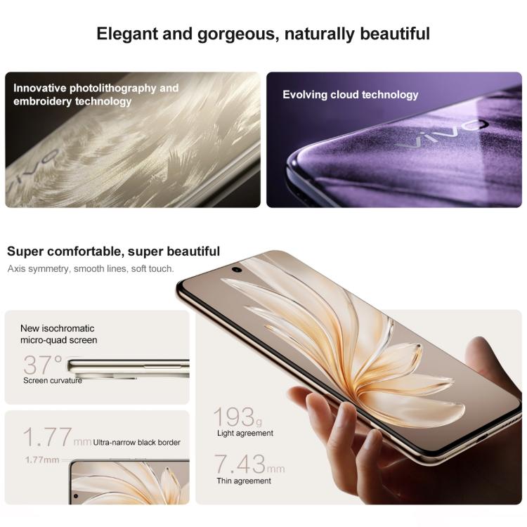 vivo S20 Pro, 12 Go + 512 Go, Face ID / Reconnaissance d'empreintes digitales sous l'écran, Android 15 Dimensity 9300+ Octa Core de 6,67 pouces, OTG, NFC, Réseau : 5G (Or)