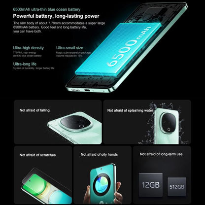 vivo Y300, 8GB+256GB, Face ID / Screen Fingerprint Identification, 6.77 inch Android 15 OriginOS 5 Dimensity 6300 Octa Core, OTG, Network: 5G (Cyan)