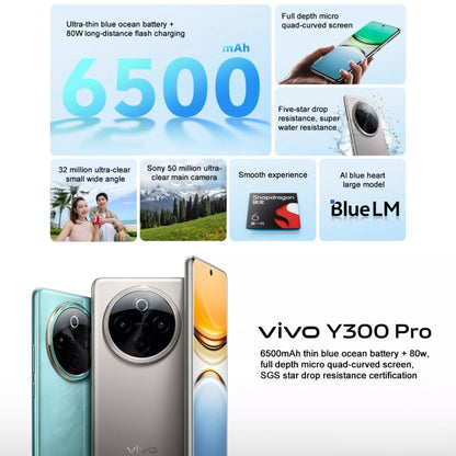 vivo Y300 Pro, 8GB+128GB, Face ID / Screen Fingerprint Identification, 6.77 inch Android 14 OriginOS 4 Snapdragon 6 Gen 1 Octa Core, OTG, Network: 5G (Cyan)