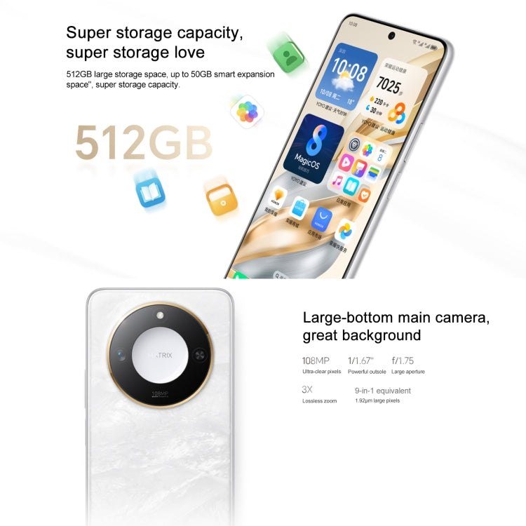 Honor X60, 8GB+128GB, Side Fingerprint, 6.8 inch MagicOS 8.0 Dimensity 7025-Ultra Octa Core, Network: 5G, OTG, Support Google Play (White)