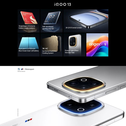 vivo iQOO 13, 16GB+256GB, Face ID / Screen Fingerprint Identification, 6.82 inch Android 15 OriginOS 5 Snapdragon 8 Elite Octa Core, OTG, NFC, Network: 5G, Support Google Play (White)