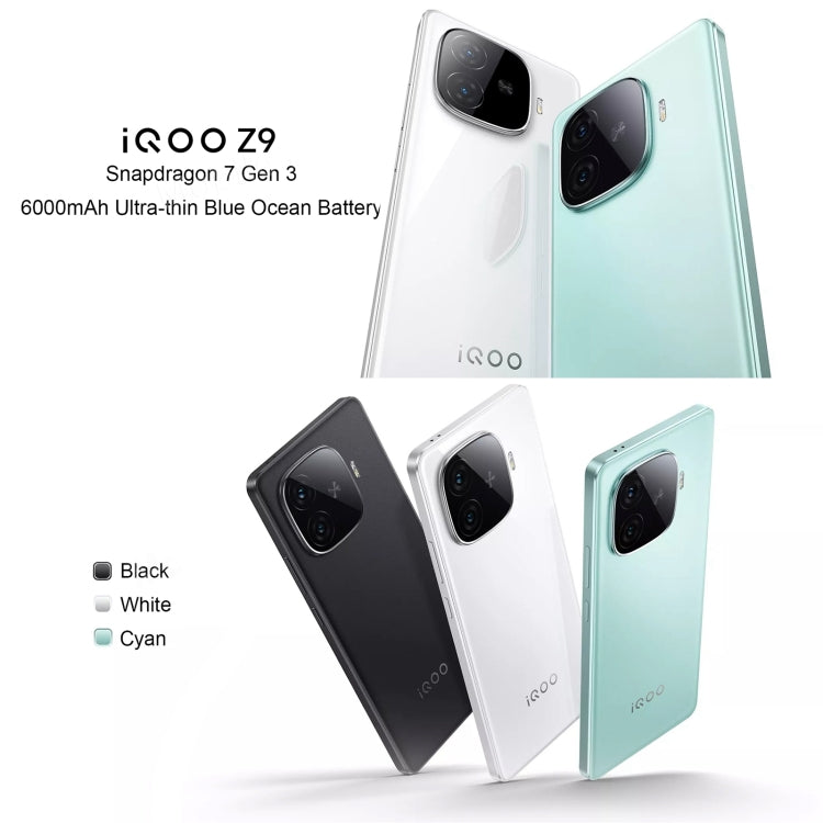 vivo iQOO Z9, Dual Back Cameras, 12GB+512GB, Face ID Screen Fingerprint Identification, 6.78 inch Android 14.0 OriginOS 4 Snapdragon 7 Gen 3 Octa Core 2.63GHz, OTG, NFC, Network: 5G, Support Google Play (White)