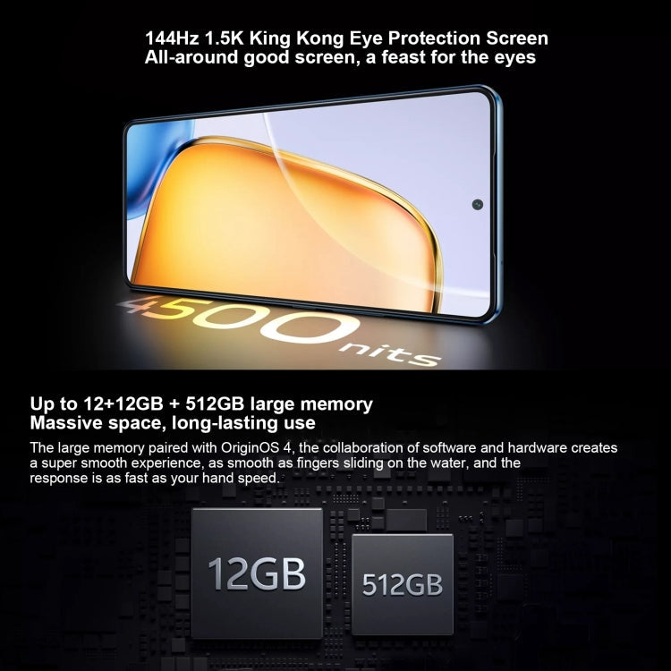 vivo Y200 GT, Dual Back Cameras, 12GB+256GB, Face ID Screen Fingerprint Identification, 6.78 inch Android 14.0 OriginOS 4 Snapdragon 7 Gen 3 Octa Core 2.63GHz, OTG, NFC, Network: 5G, Support Google Play (Black)