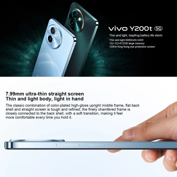 vivo Y200t, double caméra arrière, 8 Go+128 Go, identification faciale et par empreinte digitale sous l'écran, 6,72 pouces Android 14.0 OriginOS 4 Snapdragon 6 Gen 1 Octa Core 2,2 GHz, OTG, Réseau: 5G, Support Google Play (Vert foncé)