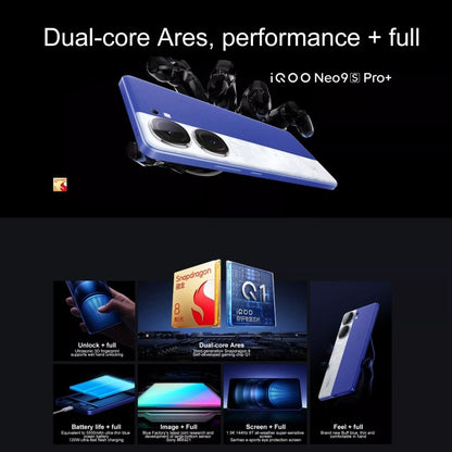 vivo iQOO Neo9S Pro+, 12GB+256GB, Face ID & Ultrasonic 3D Fingerprint Identification, 6.78 inch Android 14 OriginOS 4 Snapdragon 8 Gen 3 Octa Core 2.63GHz, OTG, NFC, Network: 5G, Support Google Play (Blue)