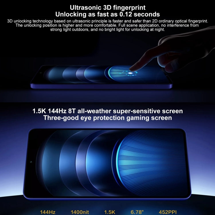 vivo iQOO Neo9S Pro+, 16GB+256GB, Face ID & Ultrasonic 3D Fingerprint Identification, 6.78 inch Android 14 OriginOS 4 Snapdragon 8 Gen 3 Octa Core 2.63GHz, OTG, NFC, Network: 5G, Support Google Play (Black)