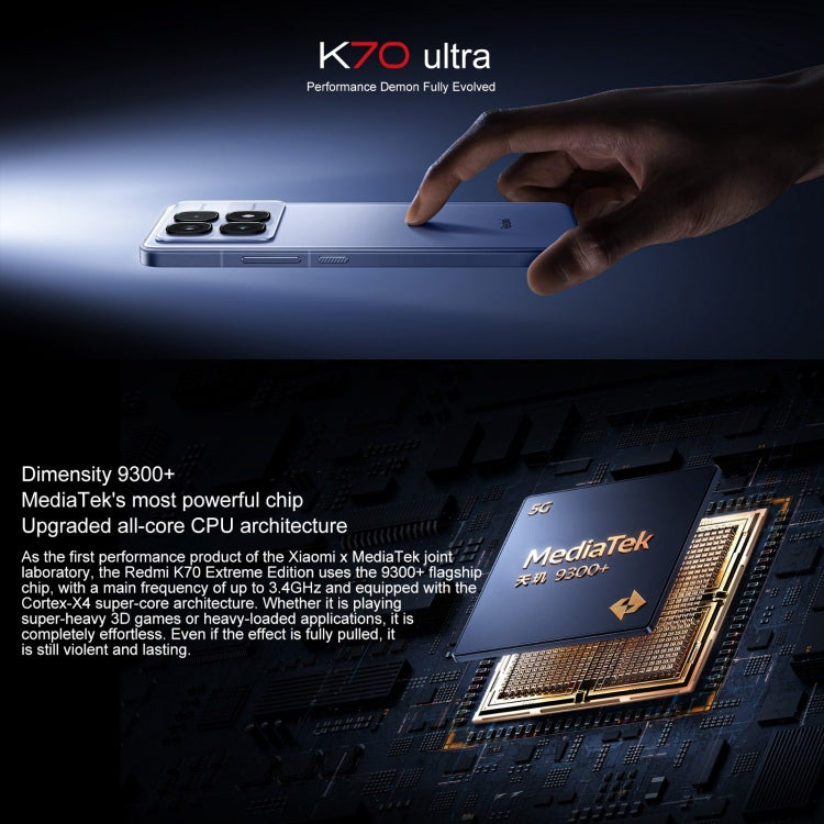 Xiaomi Redmi K70 Ultra, 16GB+1TB, 6.67 inch Xiaomi HyperOS Dimensity 9300+ Octa Core 4nm up to 3.4GHz, NFC, Network: 5G (Blue)