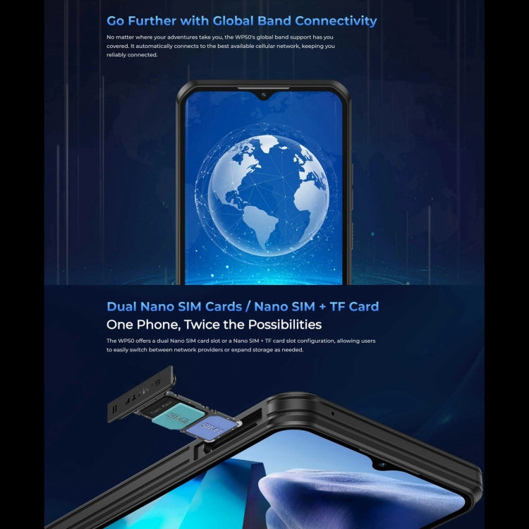 [HK Warehouse] Oukitel WP50 5G Rugged Phone, 4GB+256GB, 6.6 inch Android 14.0 MediaTek Dimensity 6100+ Octa-core, NFC, OTG, Network: 5G (Navy Blue)