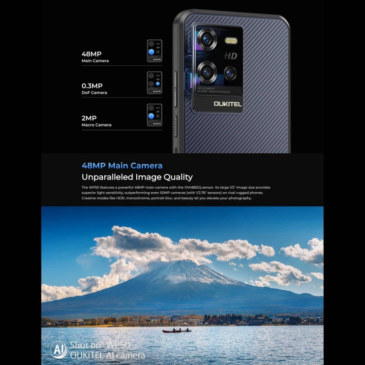 [HK Warehouse] Oukitel WP50 5G Rugged Phone, 4GB+256GB, 6.6 inch Android 14.0 MediaTek Dimensity 6100+ Octa-core, NFC, OTG, Network: 5G (Navy Blue)