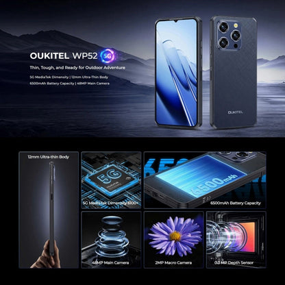 [HK Warehouse] Téléphone robuste Oukitel WP52 5G, 4 Go+256 Go, 6,6 pouces Android 14.0 MediaTek Dimensity 6100+ Octa-core, NFC, OTG, Réseau: 5G (Bleu marine)