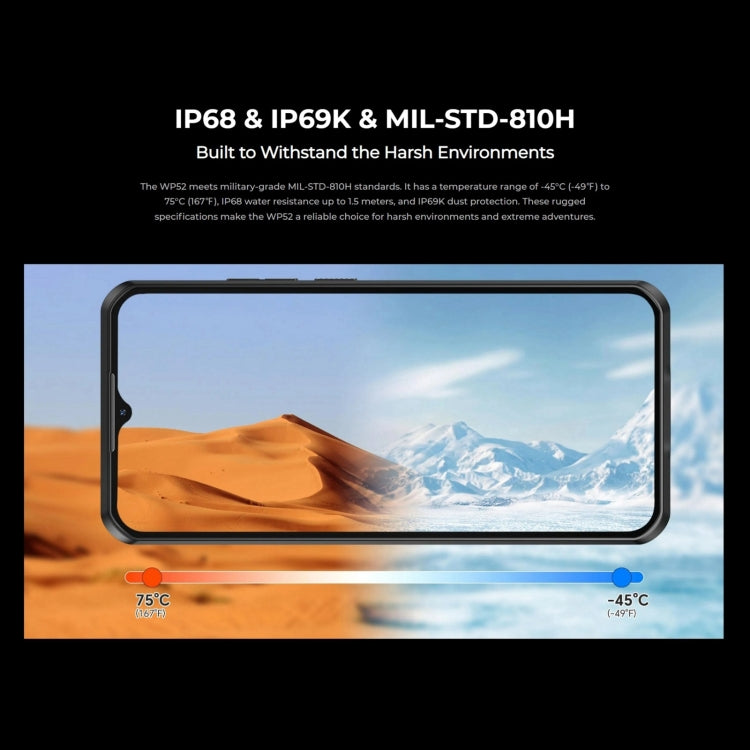[HK Warehouse] Téléphone robuste Oukitel WP52 5G, 4 Go+256 Go, 6,6 pouces Android 14.0 MediaTek Dimensity 6100+ Octa-core, NFC, OTG, Réseau: 5G (Bleu marine)