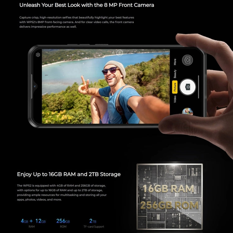 [HK Warehouse] Oukitel WP52 5G Rugged Phone, 4GB+256GB, 6.6 inch Android 14.0 MediaTek Dimensity 6100+ Octa-core, NFC, OTG, Network: 5G (Black)