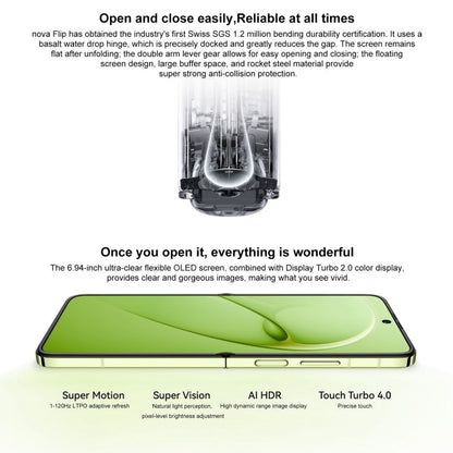 Huawei nova Flip, 12GB+1TB, Side Fingerprint Identification, 6.94 inch + 2.14 inch HarmonyOS 4.2 Octa Core, NFC, OTG, Not Support Google Play (White)