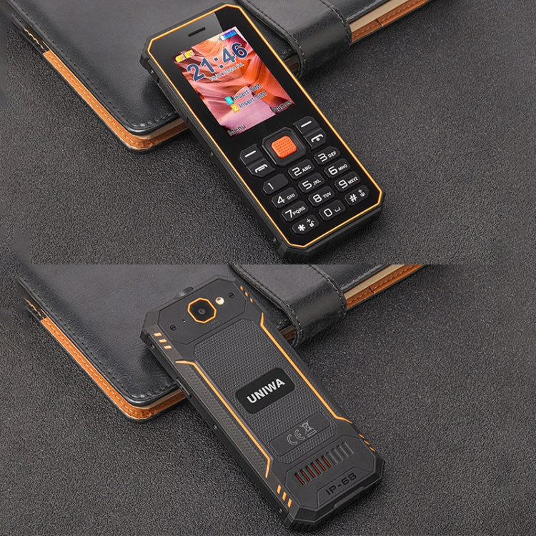 Téléphone robuste à clavier UNIWA S2 IP68, 2,4 pouces Mediatek MT6261, batterie 2500mAh, 21 touches, réseau : 2G (Noir+Orange)