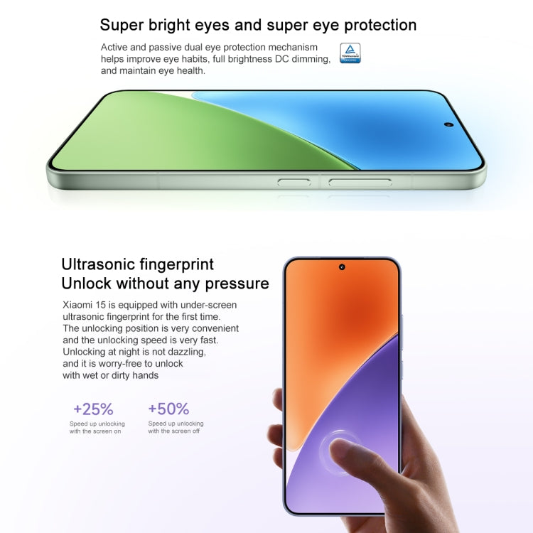 Xiaomi 15, 12 Go+512 Go, 6,36 pouces Xiaomi HyperOS 2 Snapdragon 8 Elite Octa Core 3 nm jusqu'à 4,32 GHz, NFC, Réseau : 5G (Vert herbe)