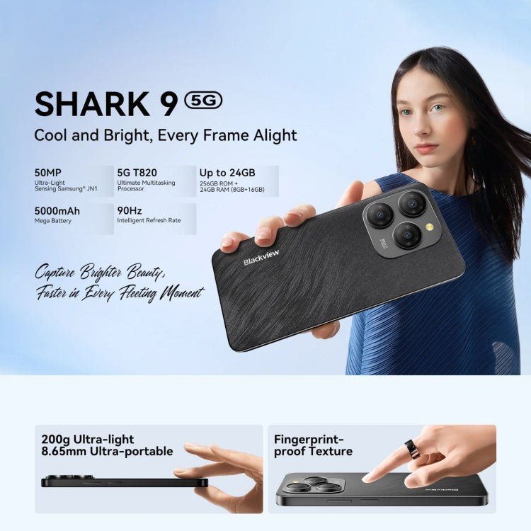[HK Warehouse] Blackview SHARK 9, 8GB+256GB, 6.67 inch Android 14 Unisoc T820 Octa Core, Network: 5G (Black)