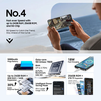 [HK Warehouse] Blackview SHARK 9, 8GB+256GB, 6.67 inch Android 14 Unisoc T820 Octa Core, Network: 5G (Black)