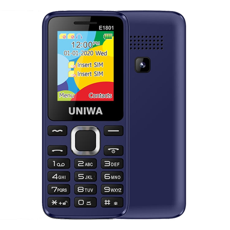 Téléphone portable UNIWA E1801, 1,77 pouce, batterie 800 mAh, 21 touches, support Bluetooth, FM, MP3, MP4, GSM, double SIM (bleu)