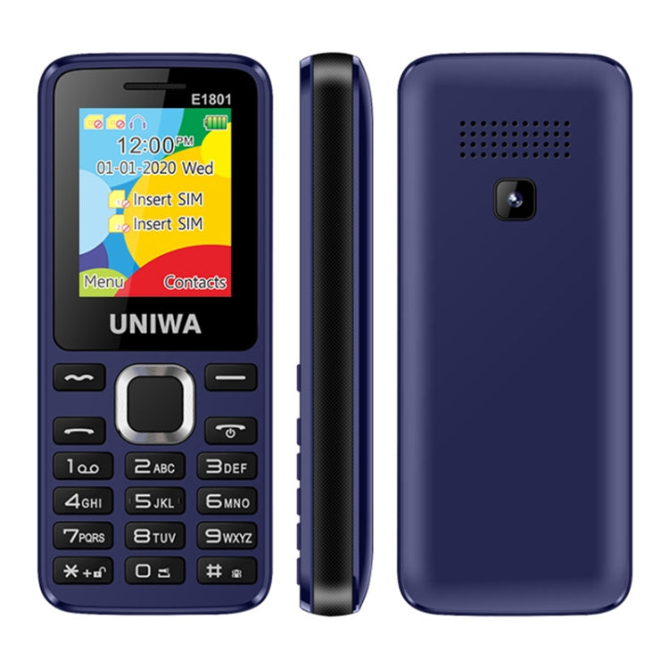 Téléphone portable UNIWA E1801, 1,77 pouce, batterie 800 mAh, 21 touches, support Bluetooth, FM, MP3, MP4, GSM, double SIM (bleu)