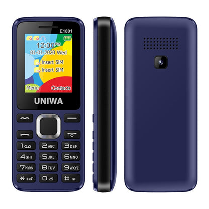 Téléphone portable UNIWA E1801, 1,77 pouce, batterie 800 mAh, 21 touches, support Bluetooth, FM, MP3, MP4, GSM, double SIM (bleu)