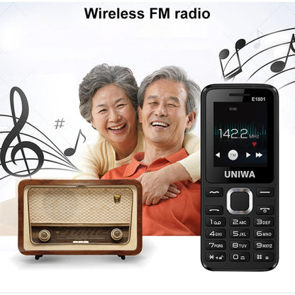UNIWA E1801 Mobile Phone, 1.77 inch, 800mAh Battery, 21 Keys, Support Bluetooth, FM, MP3, MP4, GSM, Dual SIM(Black)