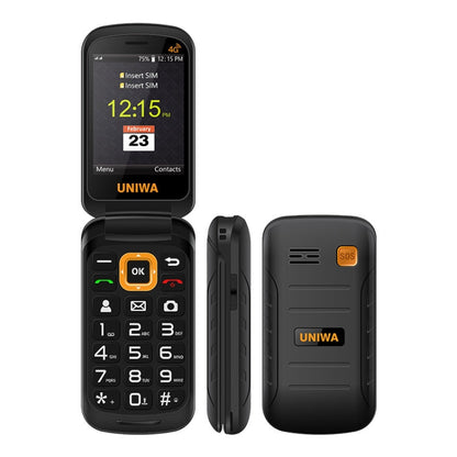 UNIWA V909T Flip Phone, 2.8 inch + 1.77 inch, UNISOC Tiger T107, Support Bluetooth, FM, Network: 4G, SOS, with Charge Dock Base(Black)