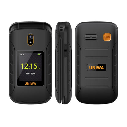 UNIWA V909T Flip Phone, 2.8 inch + 1.77 inch, UNISOC Tiger T107, Support Bluetooth, FM, Network: 4G, SOS, with Charge Dock Base(Black)