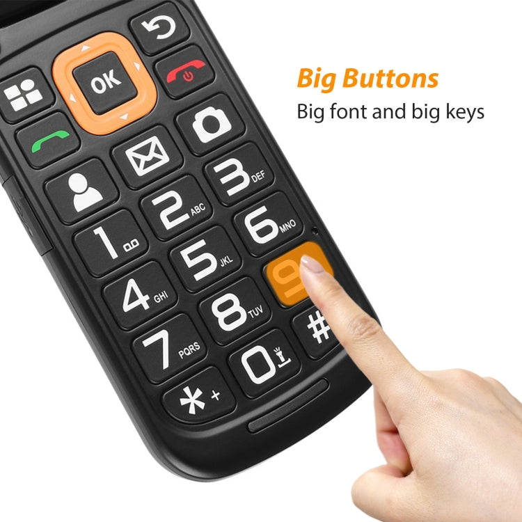 UNIWA V909T Flip Phone, 2.8 inch + 1.77 inch, UNISOC Tiger T107, Support Bluetooth, FM, Network: 4G, SOS, with Charge Dock Base(Black)