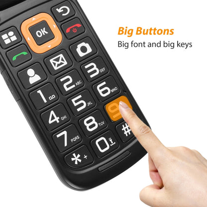 UNIWA V909T Flip Phone, 2.8 inch + 1.77 inch, UNISOC Tiger T107, Support Bluetooth, FM, Network: 4G, SOS, with Charge Dock Base(Black)