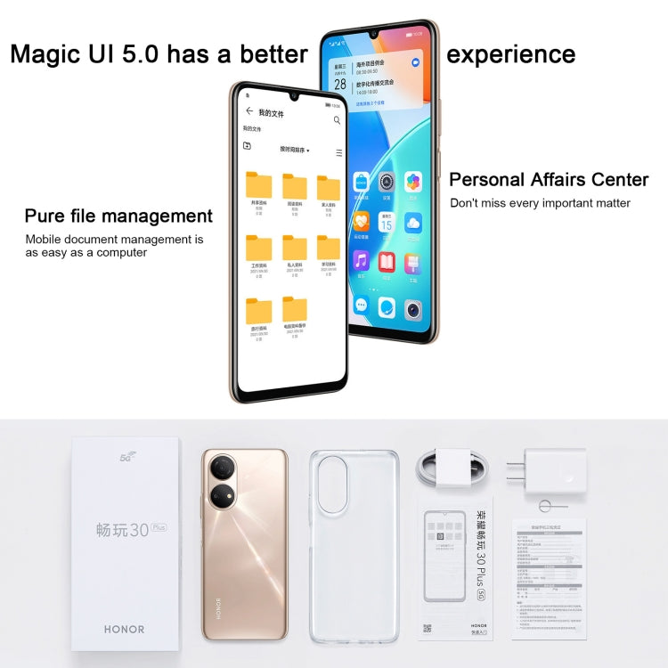 Honor Play 30 Plus CMA-AN00 5G, 6GB+128GB, China Version, Dual Back Cameras, Face ID & Side Fingerprint Identification, 6.74 inch Magic UI 5.0 Dimensity 700 Octa Core up to 2.2GHz, Network: 5G, OTG, Not Support Google Play(Black)