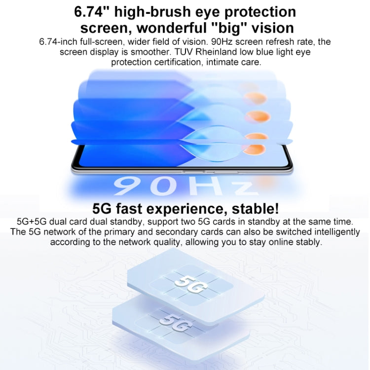 Honor Play6T 5G, 8GB+256GB, China Version, Triple Back Cameras, Side Fingerprint Identification, 5000mAh Battery, 6.74 inch Magic UI 5.0 (Android 11) MediaTek Dimensity 700 Octa Core up to 2.2GHz, Network: 5G, OTG, Not Support Google Play (Blue)