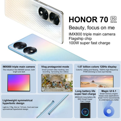 Honor 70 5G FNE-AN00, 54MP Cameras, 12GB+256GB, China Version, Triple Back Cameras, Screen Fingerprint Identification,  6.67 inch Magic UI 6.1 Qualcomm Snapdragon 778G Plus Octa Core up to 2.5GHz, Network: 5G, OTG, NFC, Not Support Google Play(Jet Black)