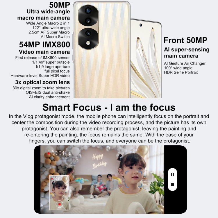 Honor 70 Pro+ 5G HPB-AN00, 54MP Cameras, 8GB+256GB, China Version, Triple Back Cameras, Screen Fingerprint Identification, 6.78 inch Magic UI 6.1 Dimensity 9000 Octa Core up to 3.05GHz, Network: 5G, OTG, NFC, Not Support Google Play(Jet Black)