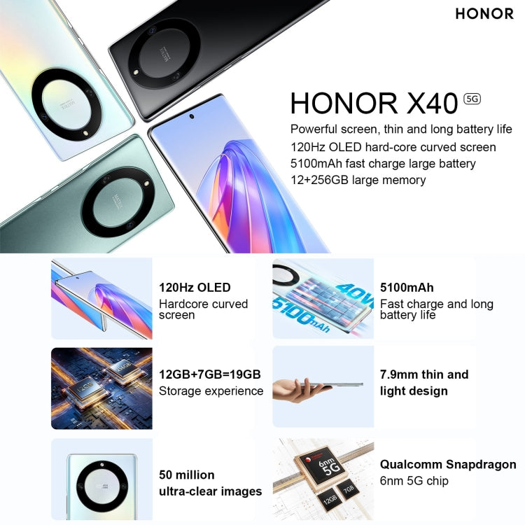 Honor X40 5G RMO-AN00, appareils photo 50MP, 8 Go + 128 Go, version chinoise