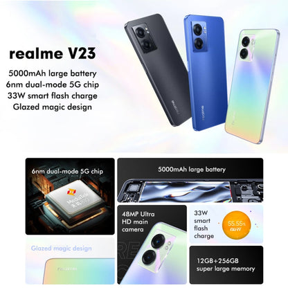 Realme V23 5G, 48MP Camera, 12GB+256GB, Dual Back Cameras, Side Fingerprint Identification, 5000mAh Battery, 6.58 inch Realme UI 3.0 / Android 12 MediaTek Dimensity 810 Octa Core up to 2.4GHz, Network: 5G, Support Google Play(Black)